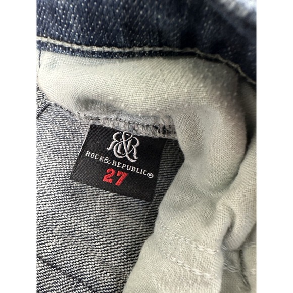 Rock & Republic Jeans Womens 27 Whiskers Washout Faded Logo Embellished Pockets - Picture 6 of 16